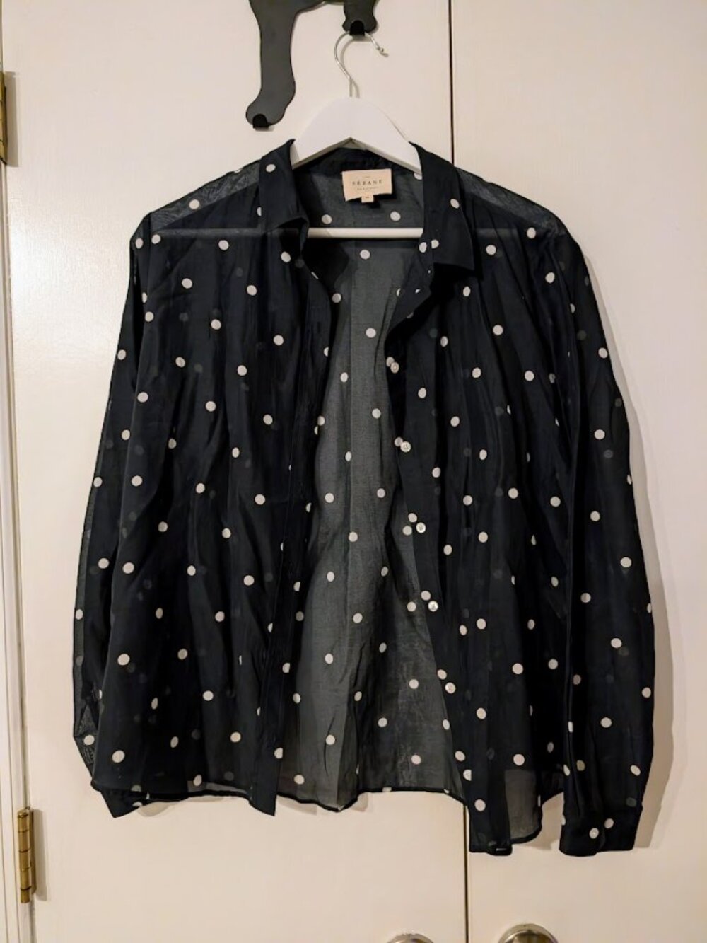 Sezane Pierro Polka Dot Button-down Blouse Black Ecru US 6 (FR 38) NWOT RARE - Picture 4 of 11